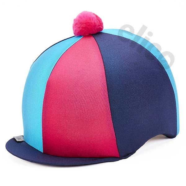 Lycra Riding Skull Cap Covers  XC Hat Silk Tri Colour Pompom  One Size Ass Cols
