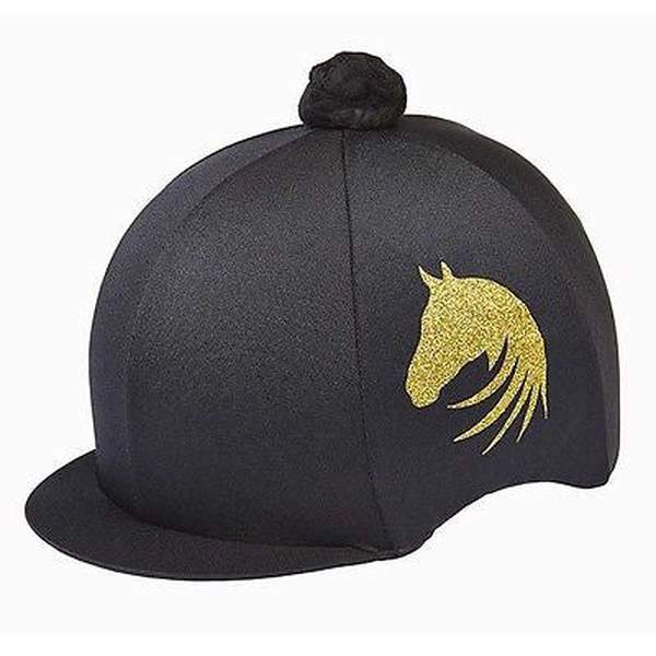 Lycra Riding Skull Cap Covers  XC Hat Silk Ass Colours Gold Horse Motif & Pompom
