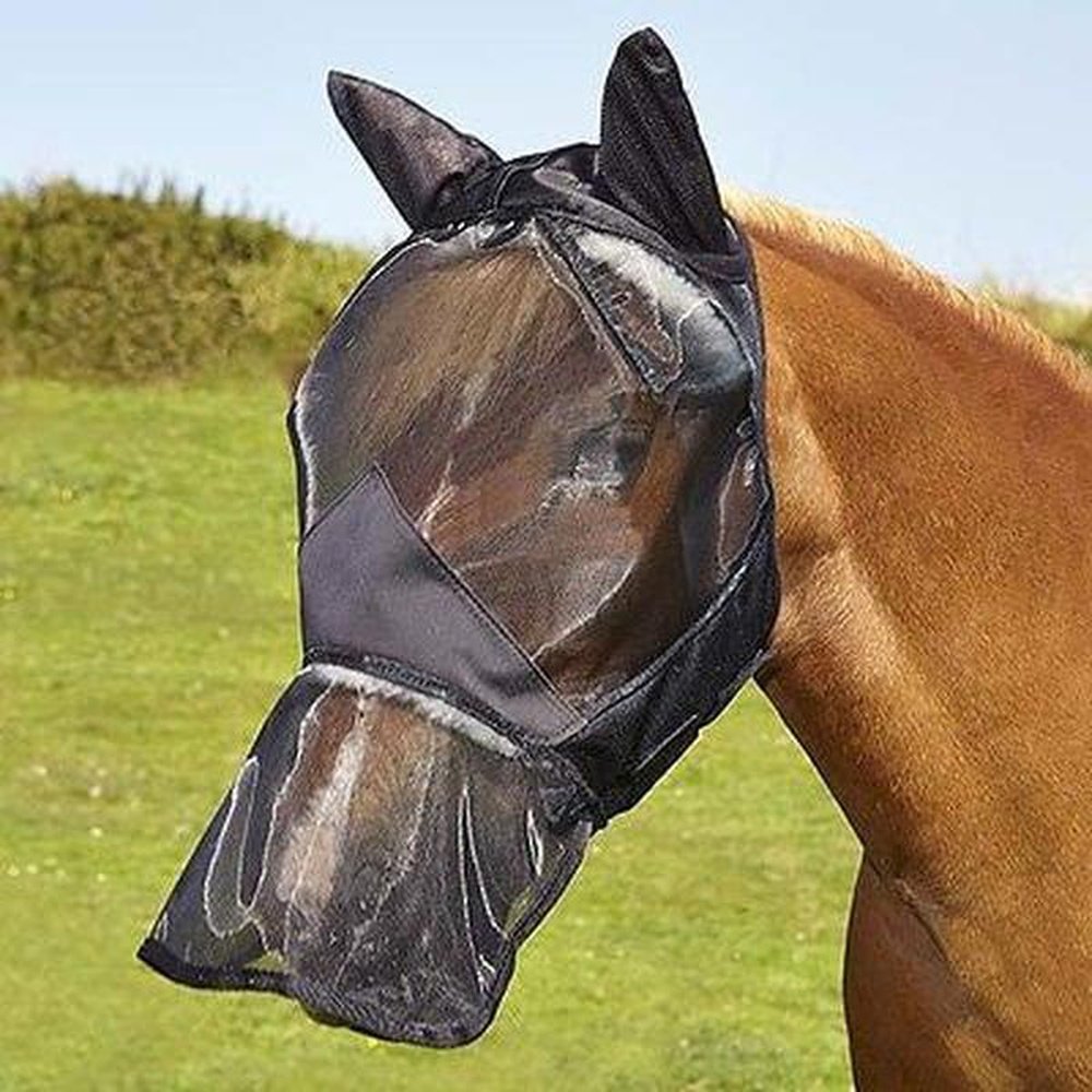 ELICO SOFT FULL FACE FLY MASK VEIL WITH EARS & NOSE EXTENSION BLACK Ex Sm - Lge