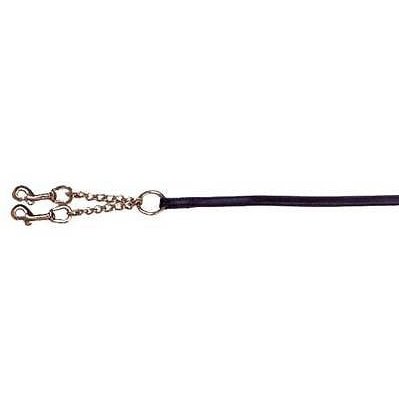LEATHER IN HAND LEAD REIN DOUBLE BRASS CHAIN IN HAND SHOWING BLACK & HAV
